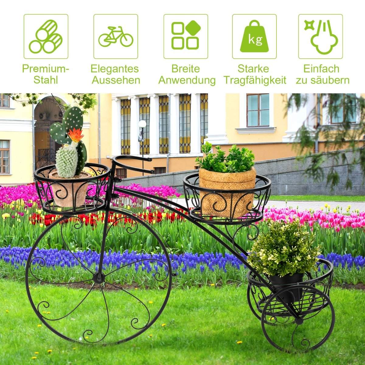 Tricycle Plant Stand Parisian Style Bicycle Plant Holder 80 x 52 cm Black