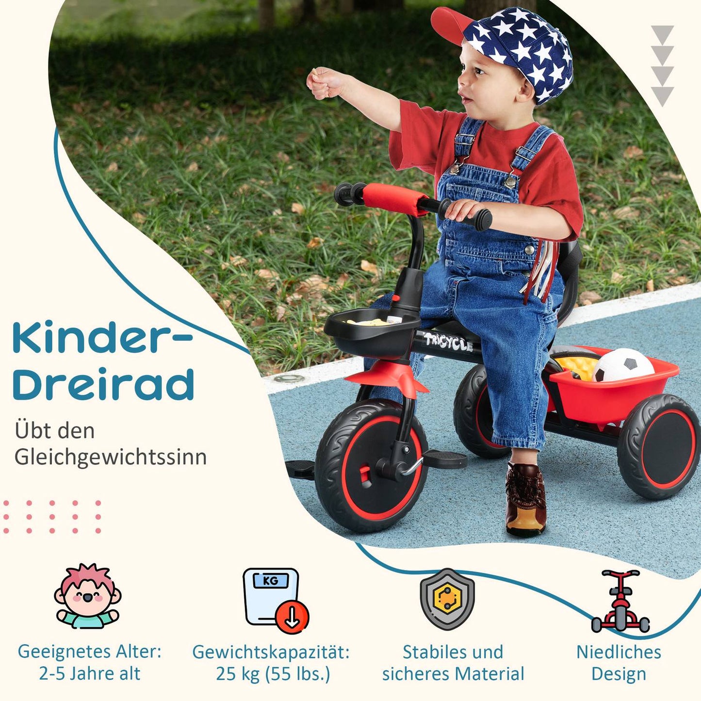 Tricycle for children with basket and adjustable seat 2-5 years