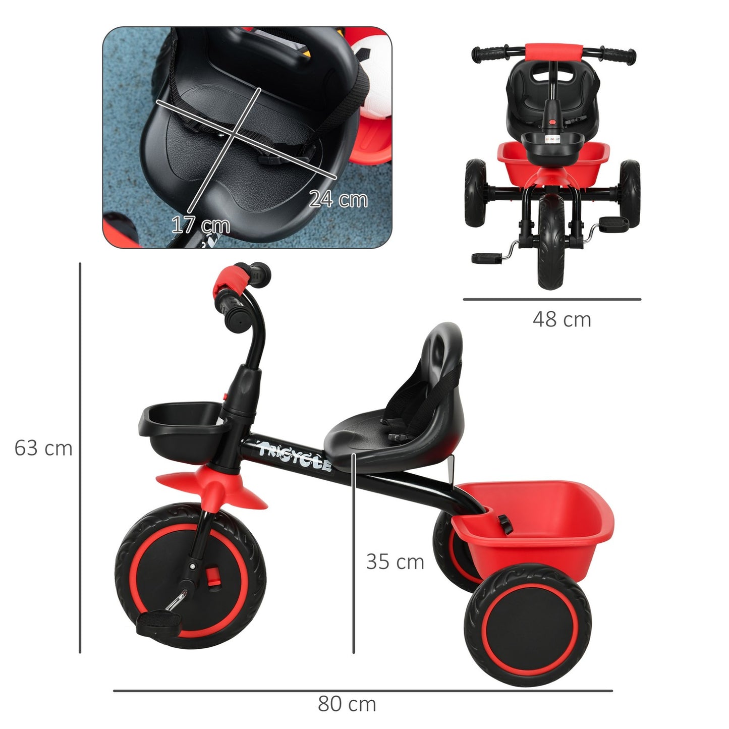Tricycle for children with basket and adjustable seat 2-5 years