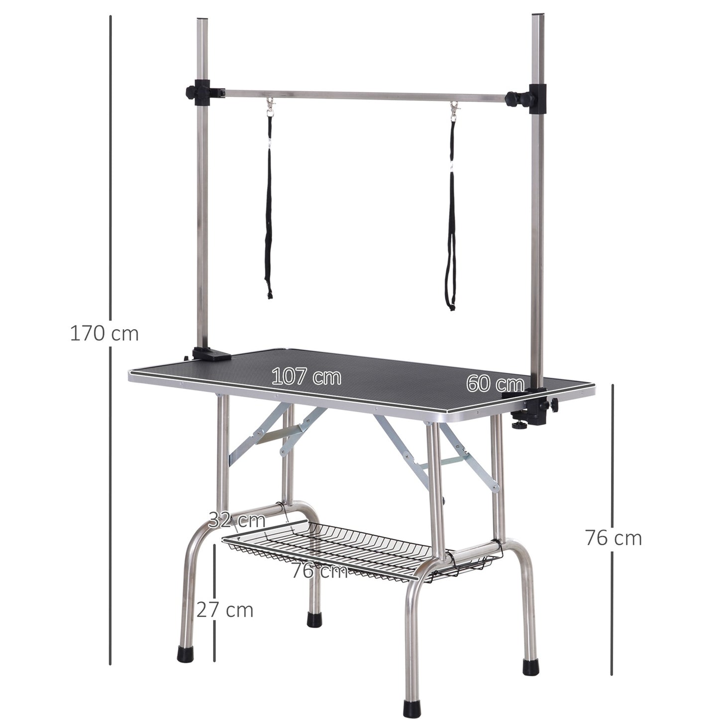 Dog grooming table, foldable & height adjustable, black