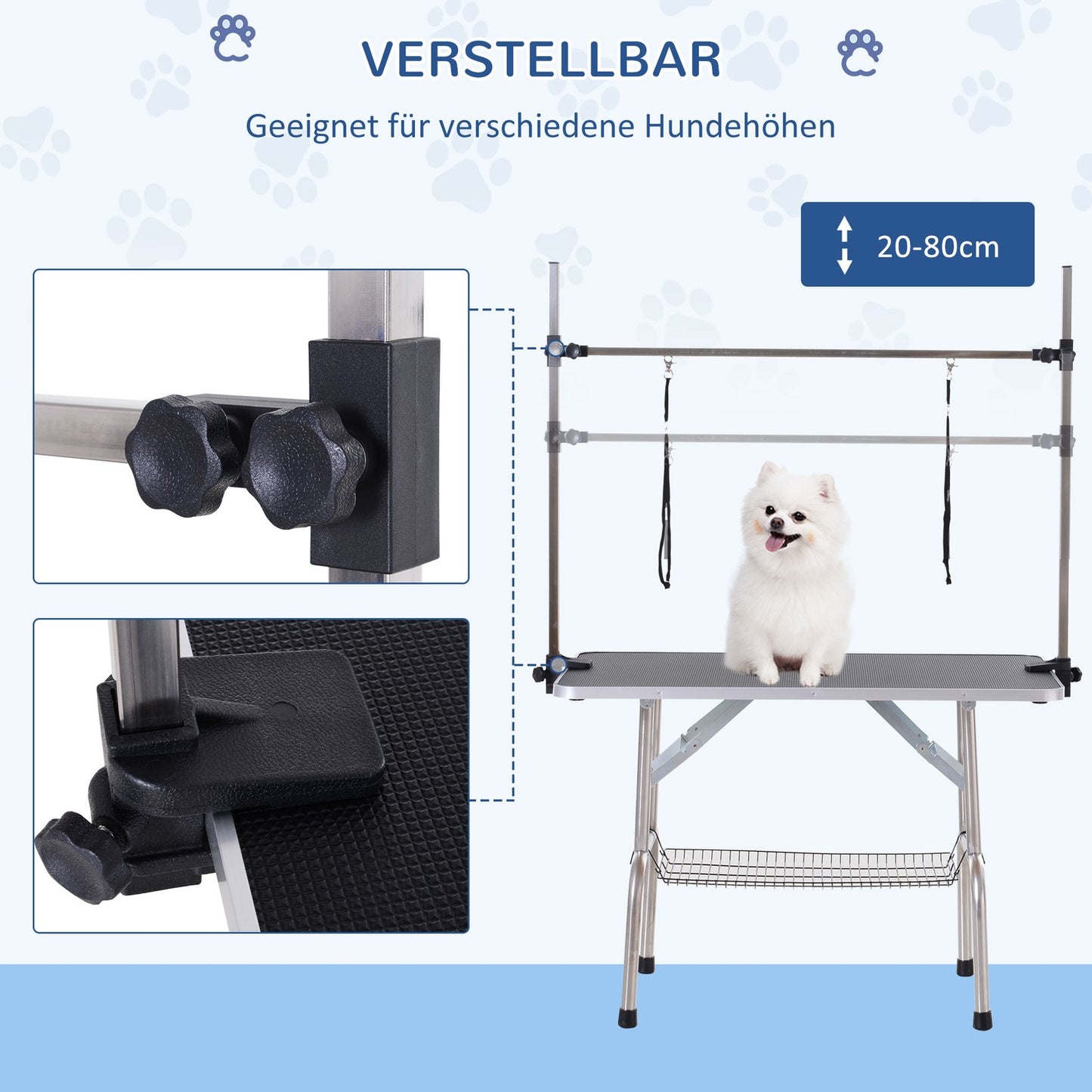 Dog grooming table, foldable & height adjustable, black