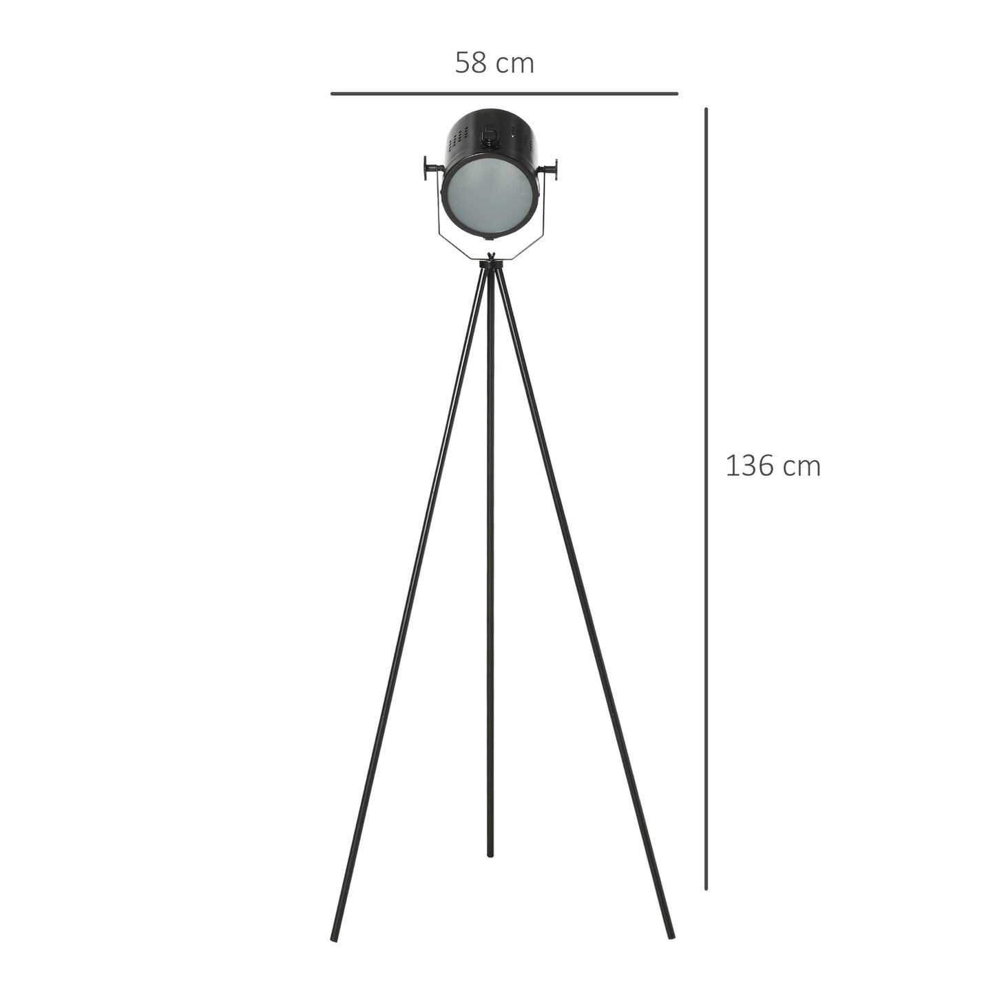 Vintage Black Metal Tripod Floor Lamp, E27, Ø58x136cm