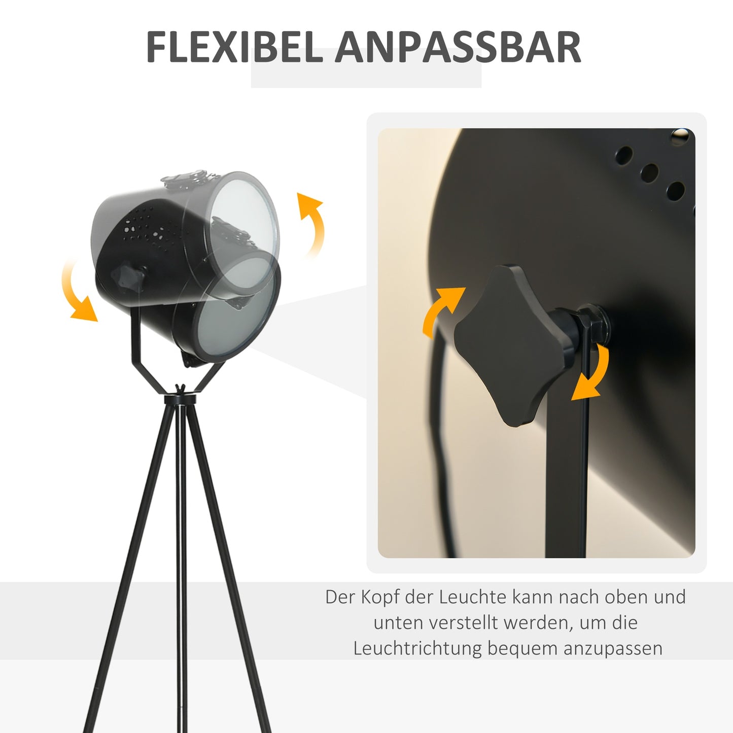 Vintage Black Metal Tripod Floor Lamp, E27, Ø58x136cm