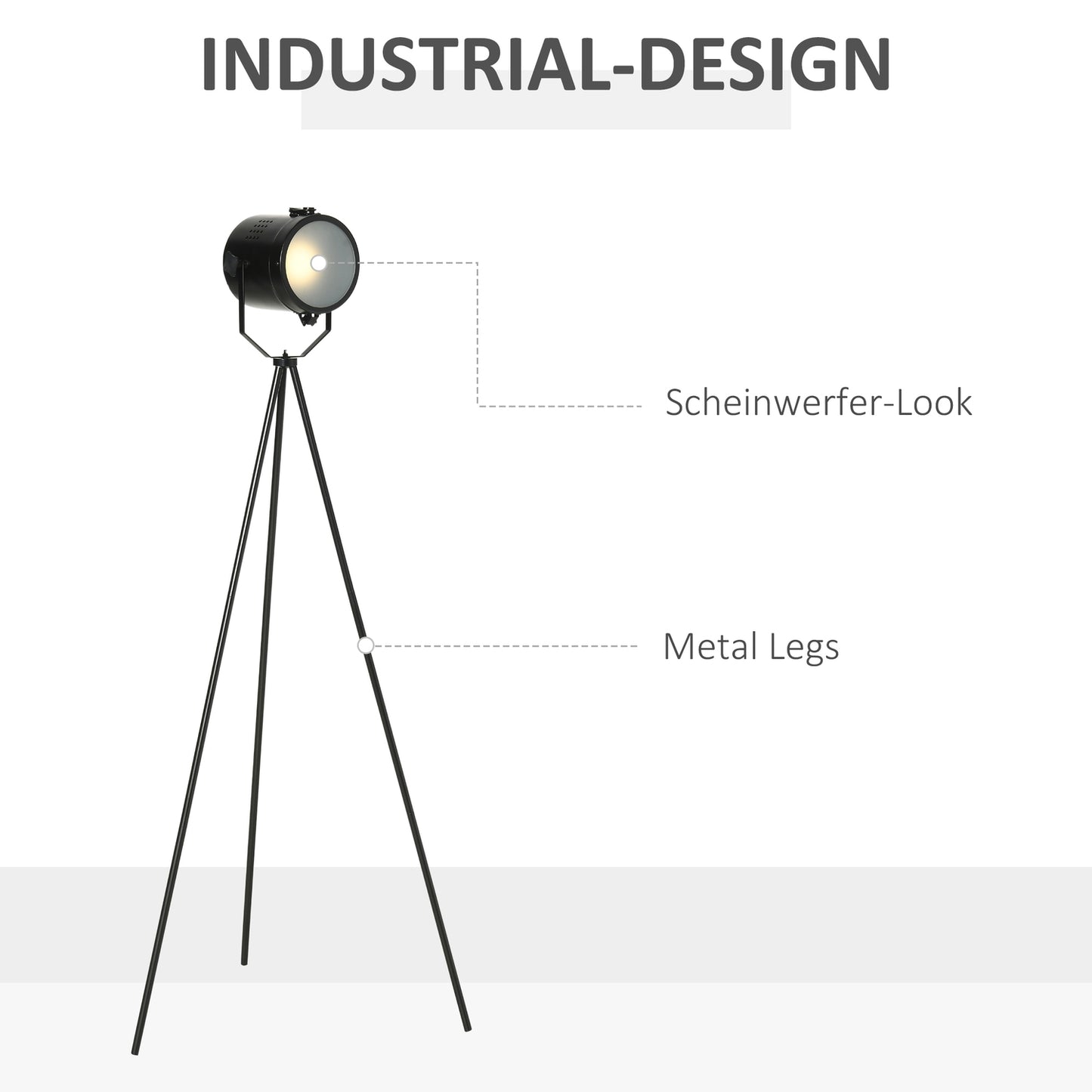 Vintage Black Metal Tripod Floor Lamp, E27, Ø58x136cm