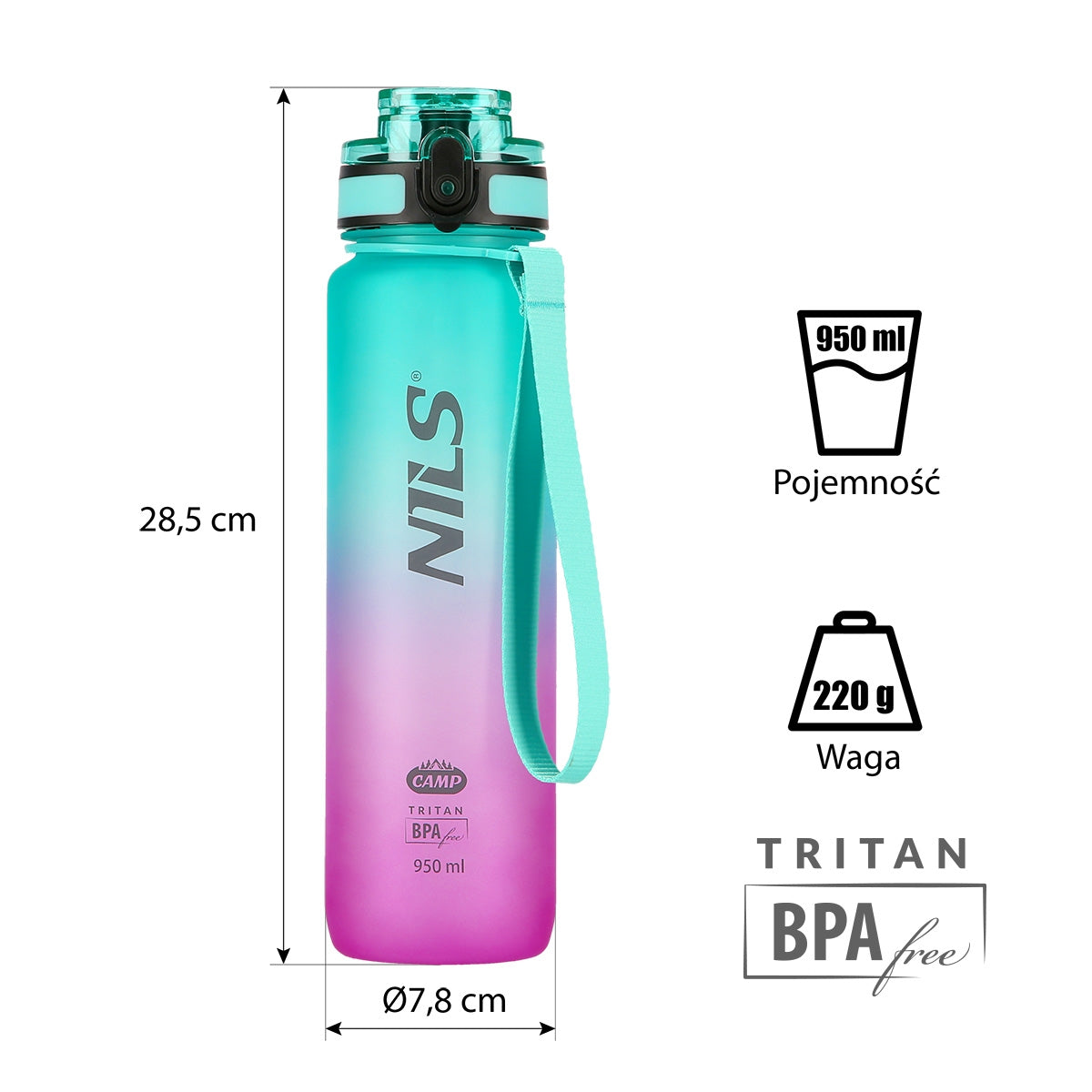 Tritan Water Bottle, Green-Pink, Leak-Proof, 950 ml