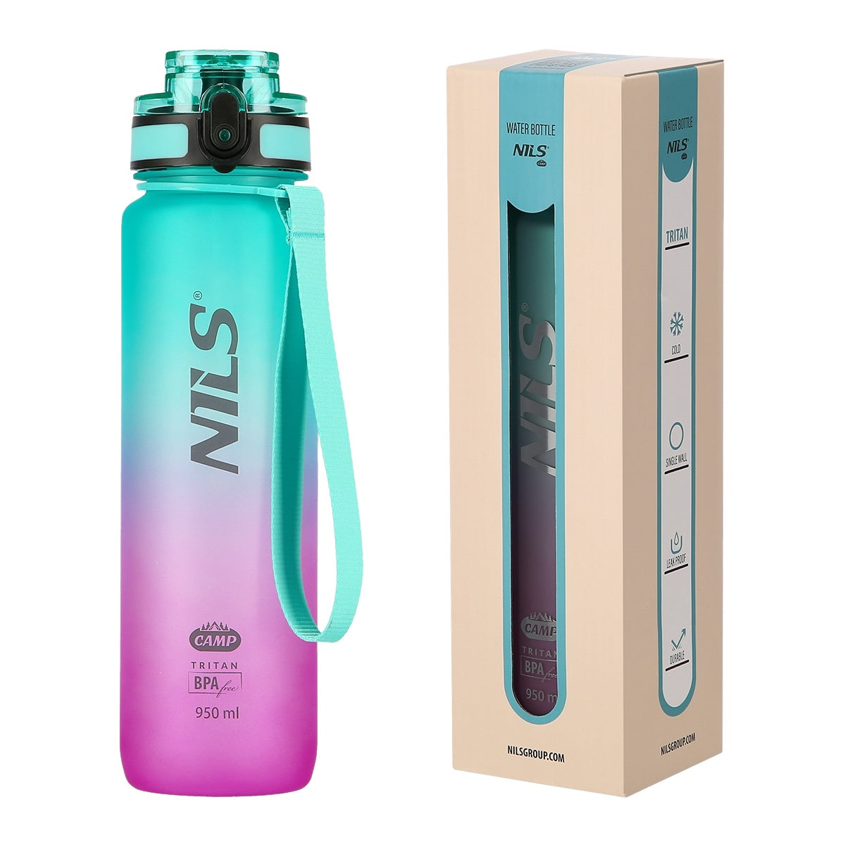 Tritan Water Bottle, Green-Pink, Leak-Proof, 950 ml