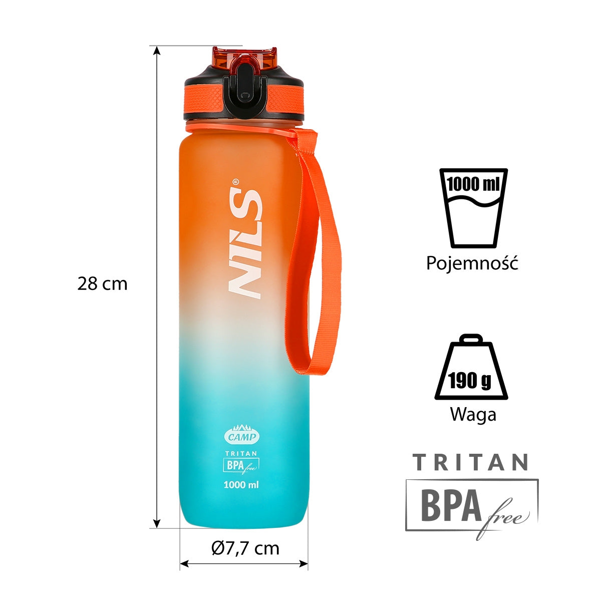 Tritan Water Bottle, Orange-Blue, Leak-Proof, 1000 ml