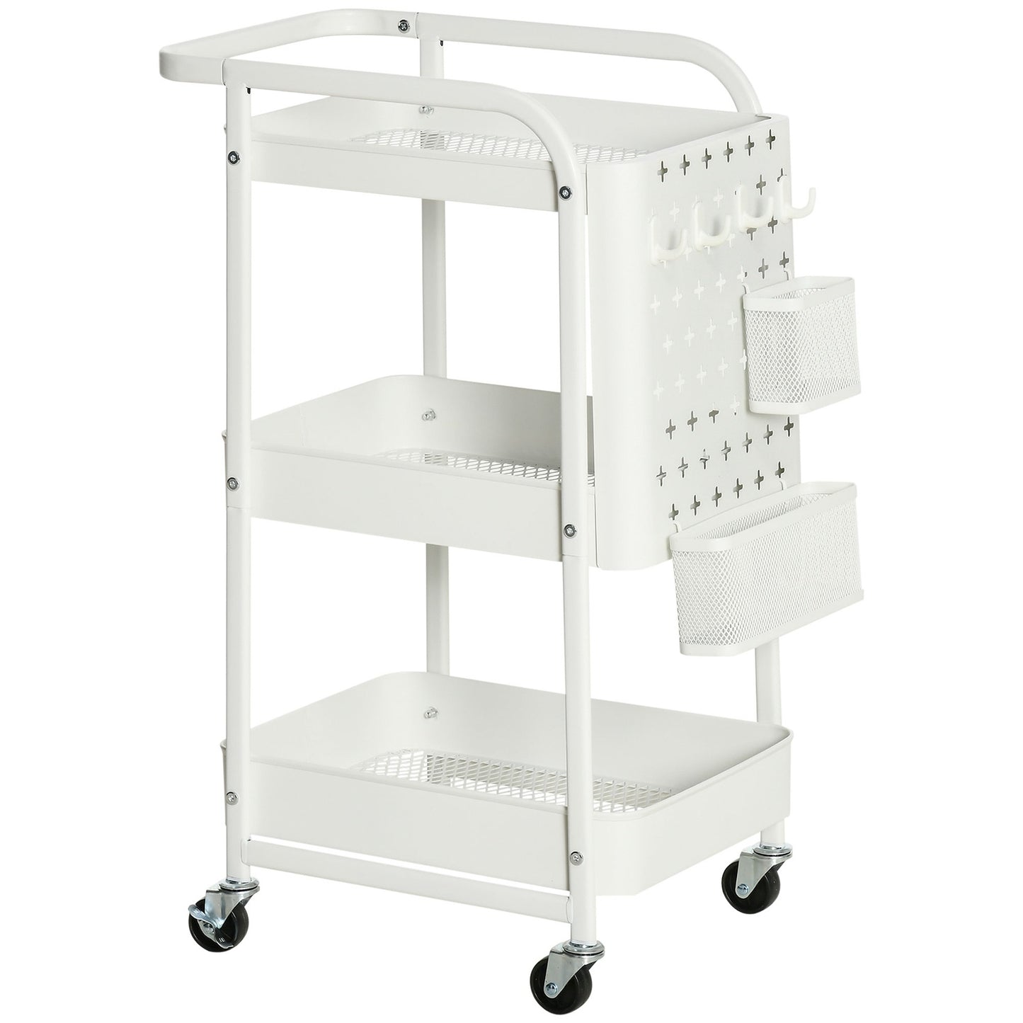 3-tier kitchen trolley with wheels, steel, white, 51.5x32x75.6cm