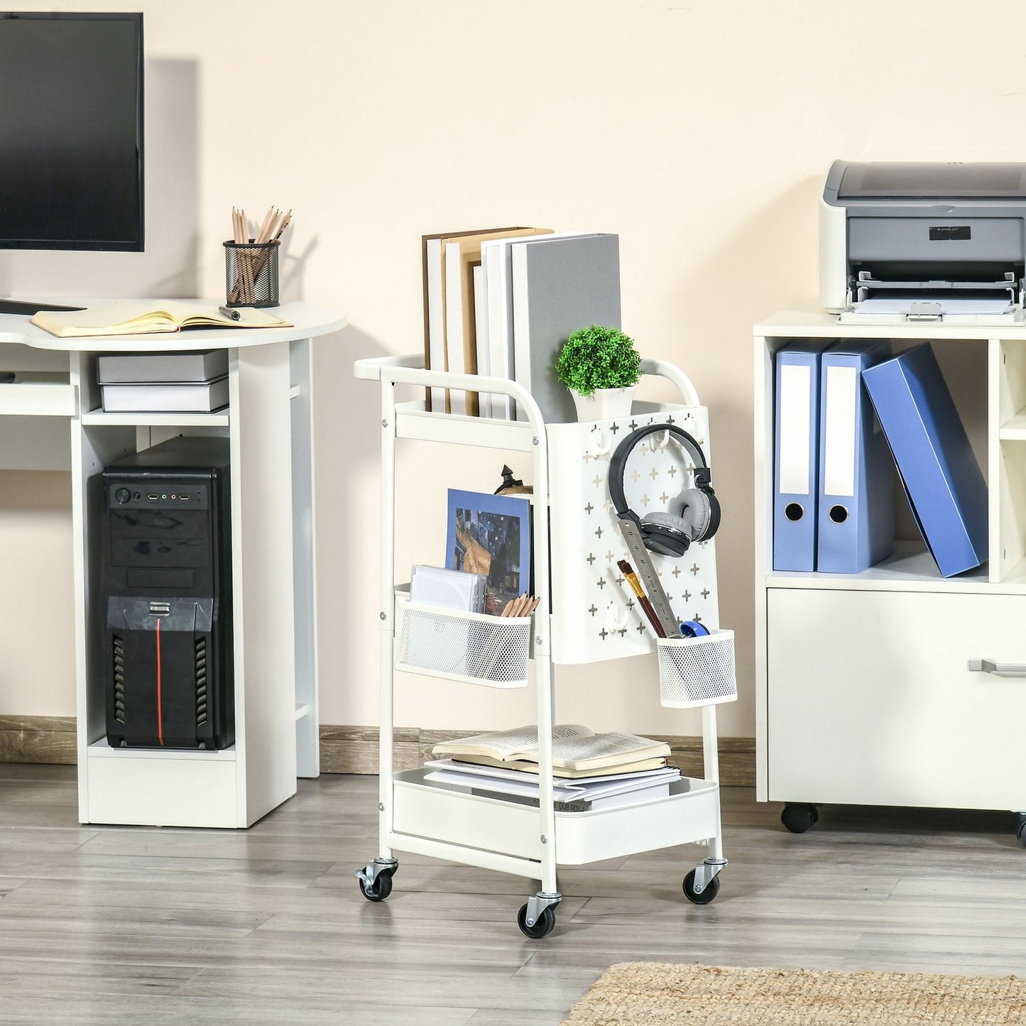 3-tier kitchen trolley with wheels, steel, white, 51.5x32x75.6cm