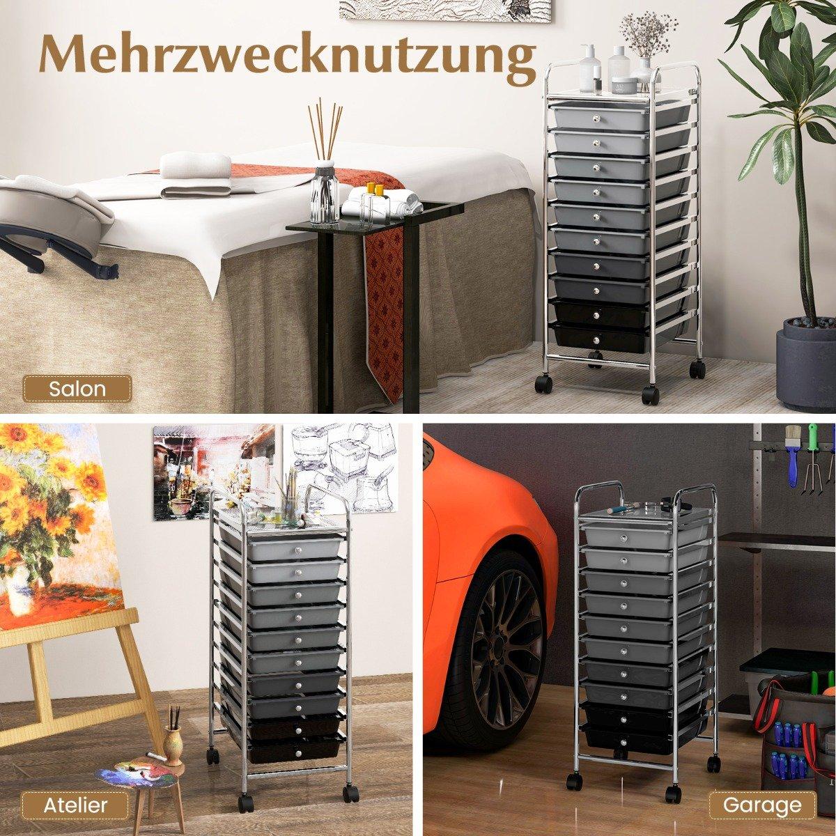 Trolley with 10 stackable drawers, roll container, bathroom trolley, bathroom trolley, bathroom shelf