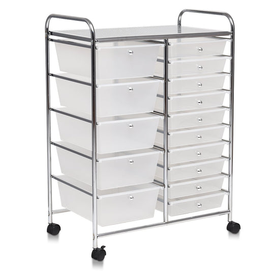 Trolley with 15 stackable drawers Roll container side trolley with 15 drawers Colored/Black 63 x 37 x 87 cm-Transparent