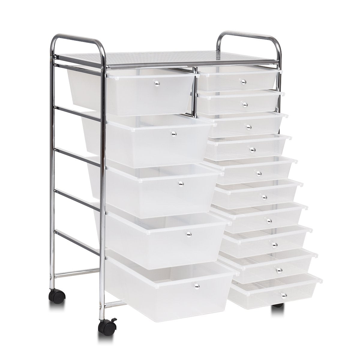 Trolley with 15 stackable drawers Roll container side trolley with 15 drawers Colored/Black 63 x 37 x 87 cm-Transparent