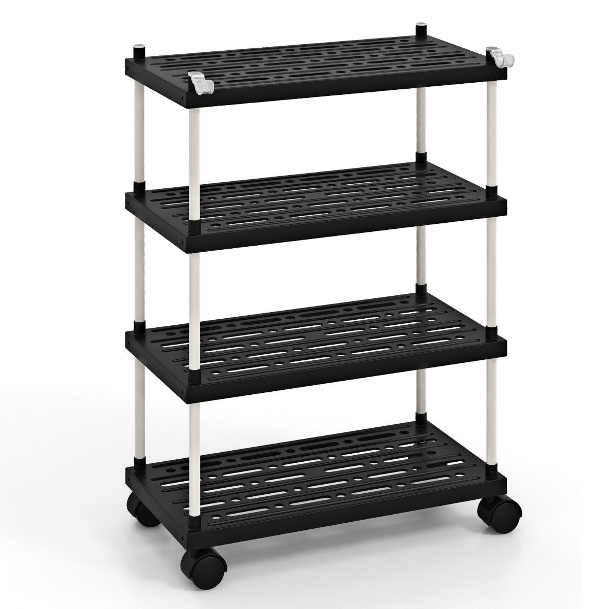 Trolley with 4 levels niche shelf with wheels and side hooks black 40 x 21 x 59.5 cm