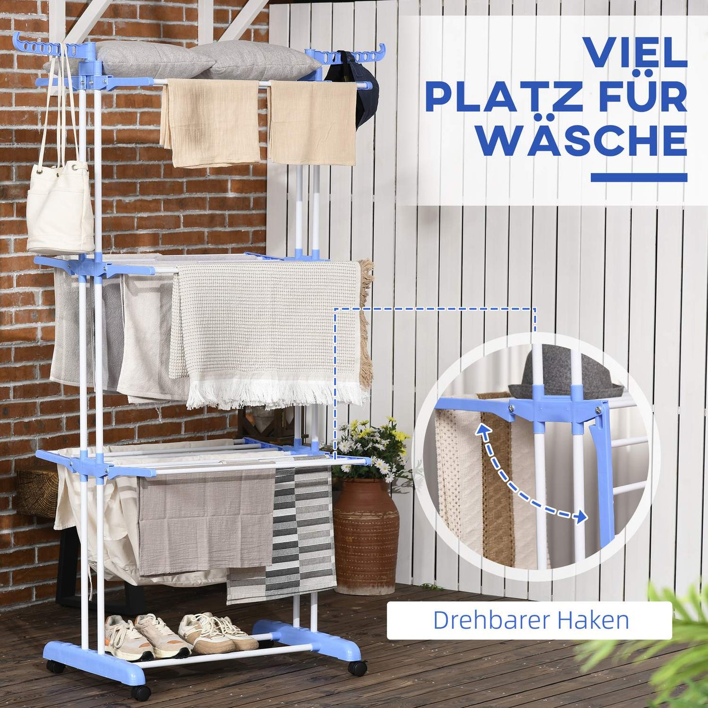 Pull-out dryer with wheels - steel blue