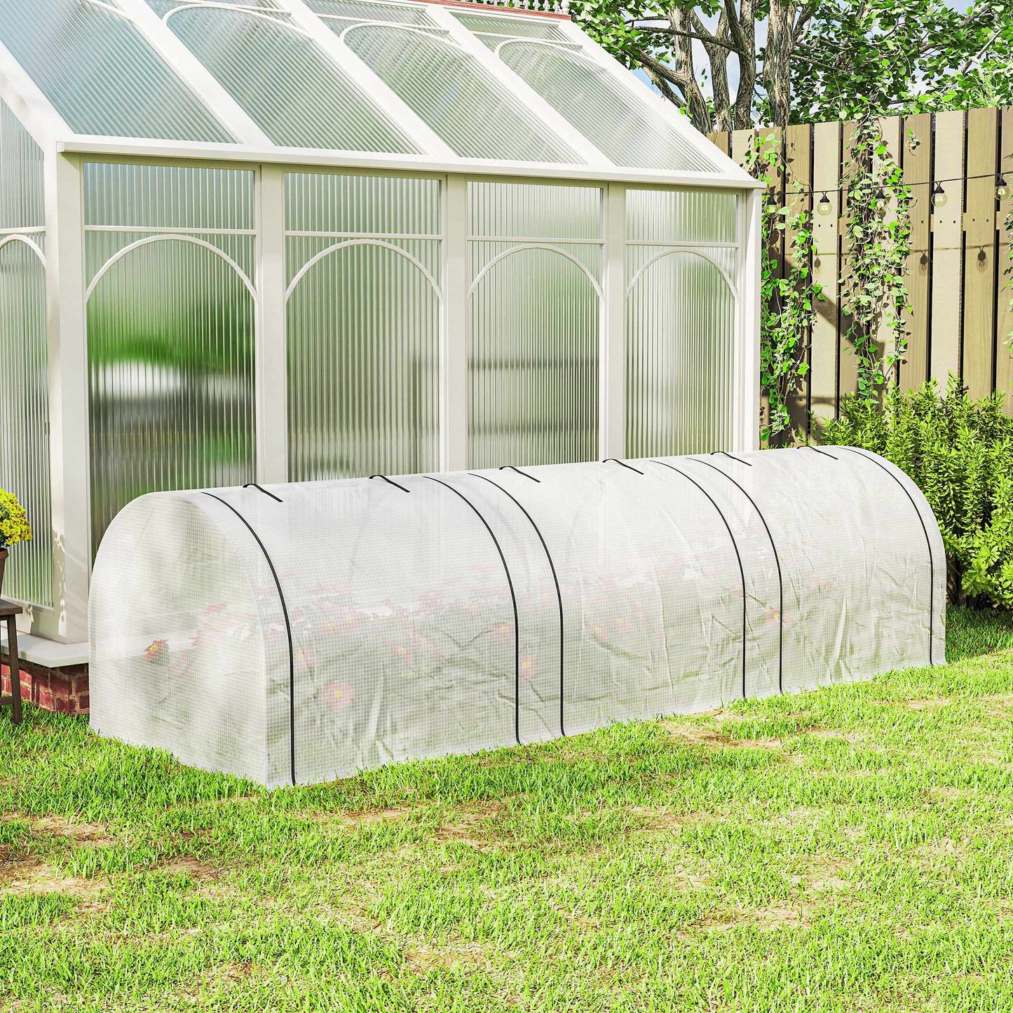 Tunnel Greenhouse with 3 Zipper Windows, Steel Frame, 295x100x80 cm