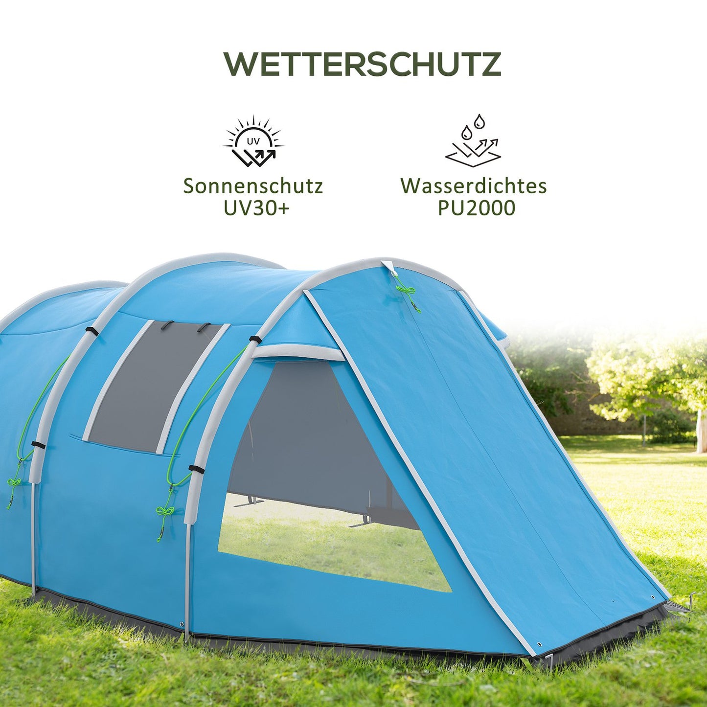 4-person tunnel tent - UV protection, 2 rooms, waterproof