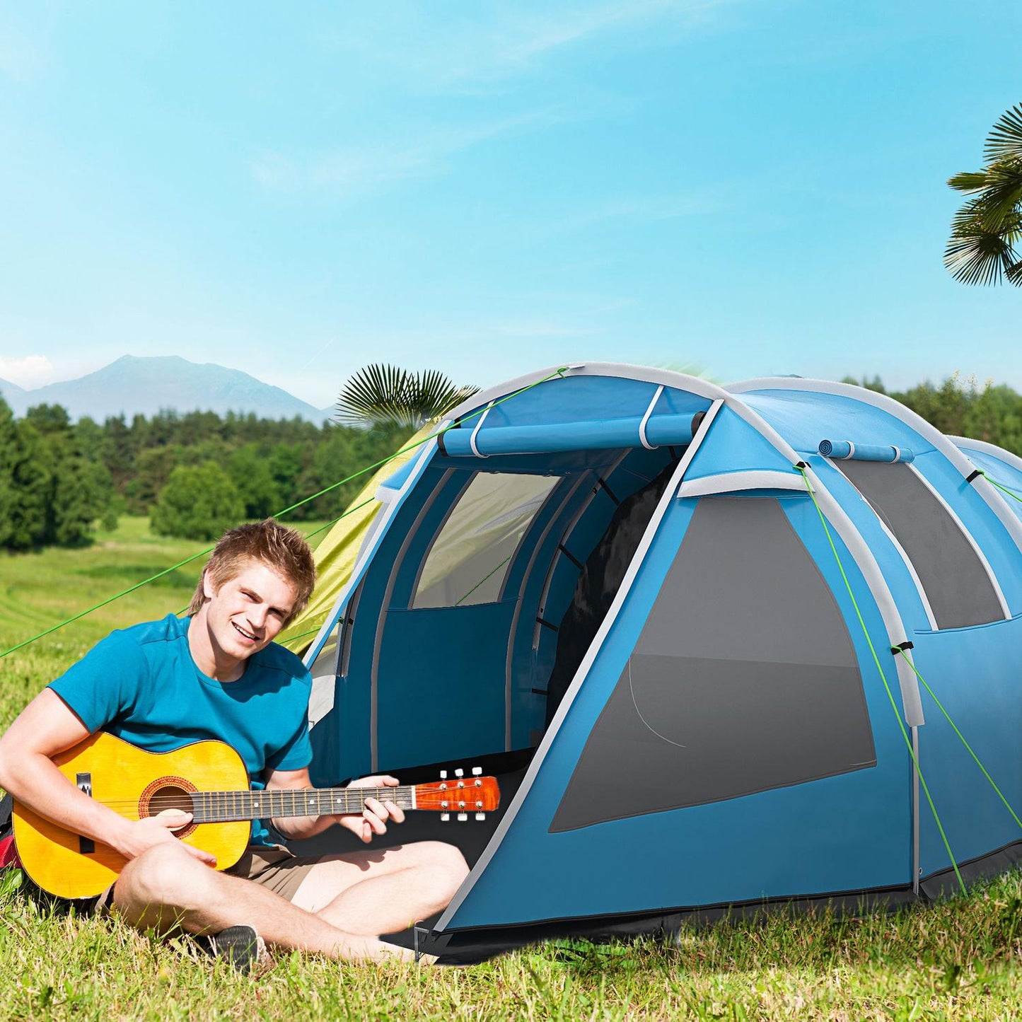 4-person tunnel tent - UV protection, 2 rooms, waterproof