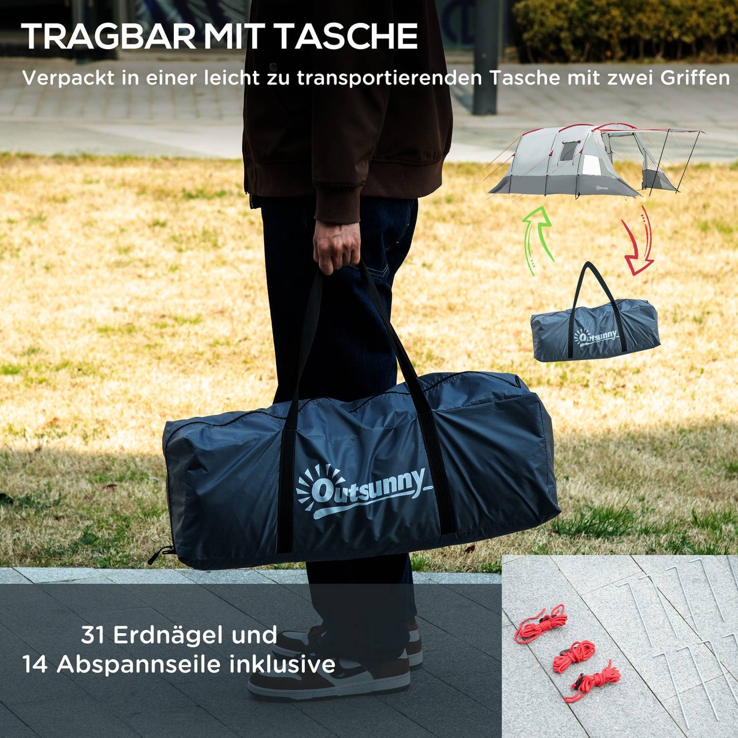 Tunnel camping tent for 8 people with sleeping cabin and living room