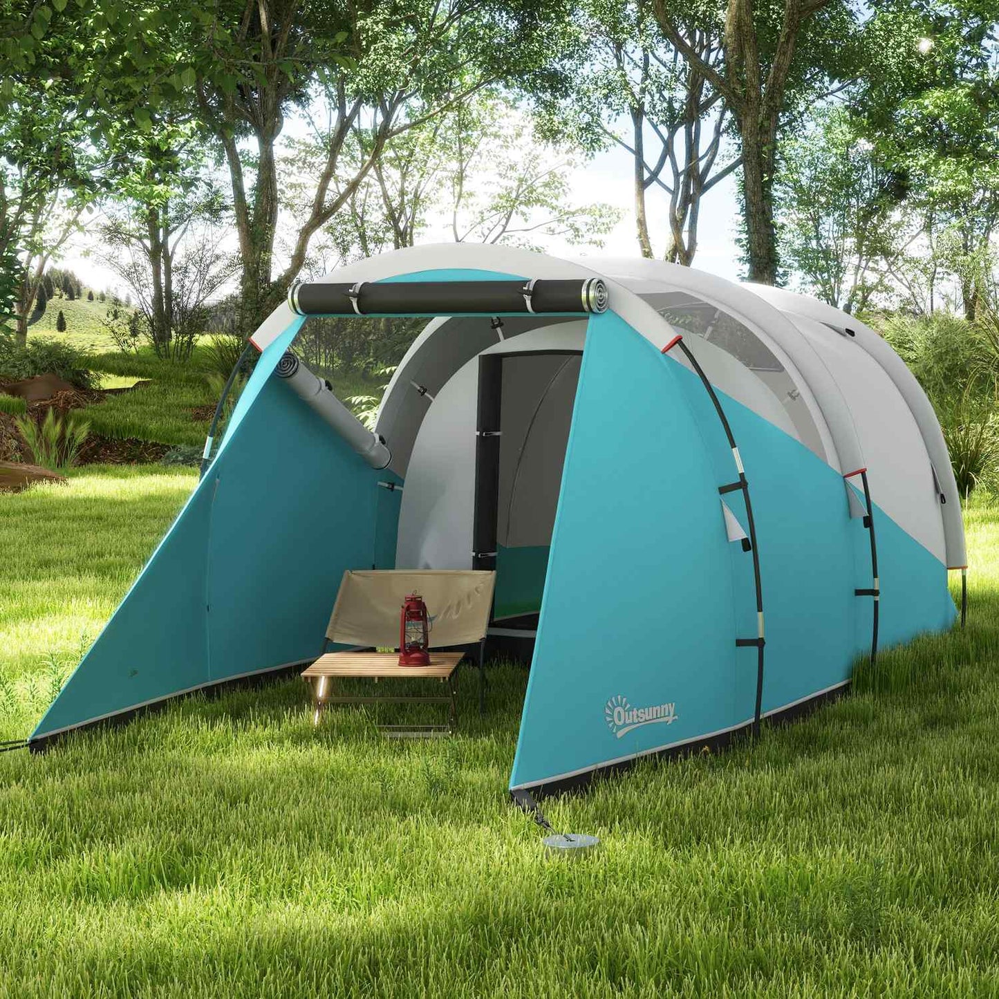 Camping tent for 5, 2 rooms, waterproof, carry bag