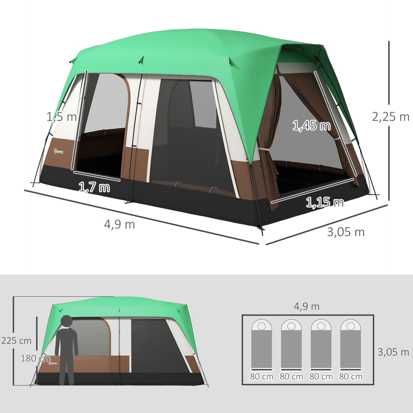 8-person tunnel camping tent with light hook and net
