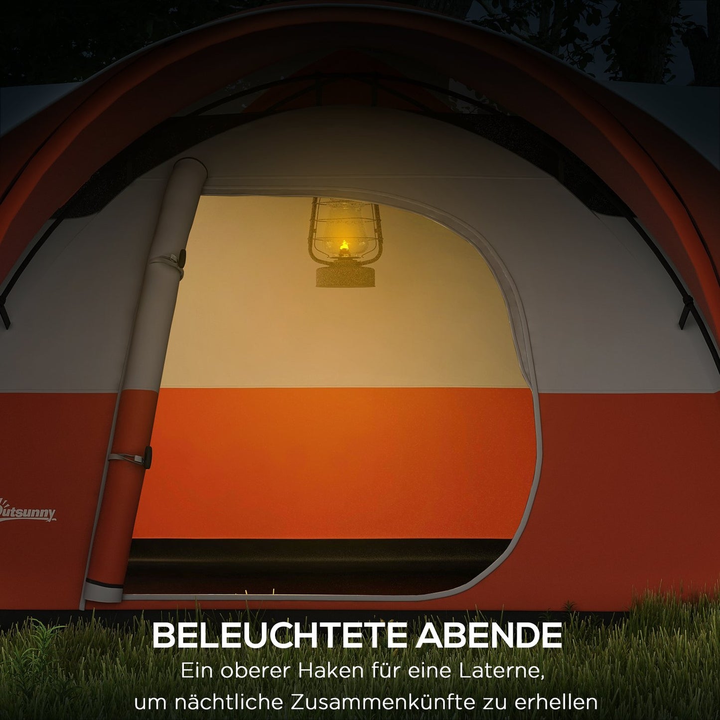 Camping tunnel tent, water repellent, fits 6 people, orange
