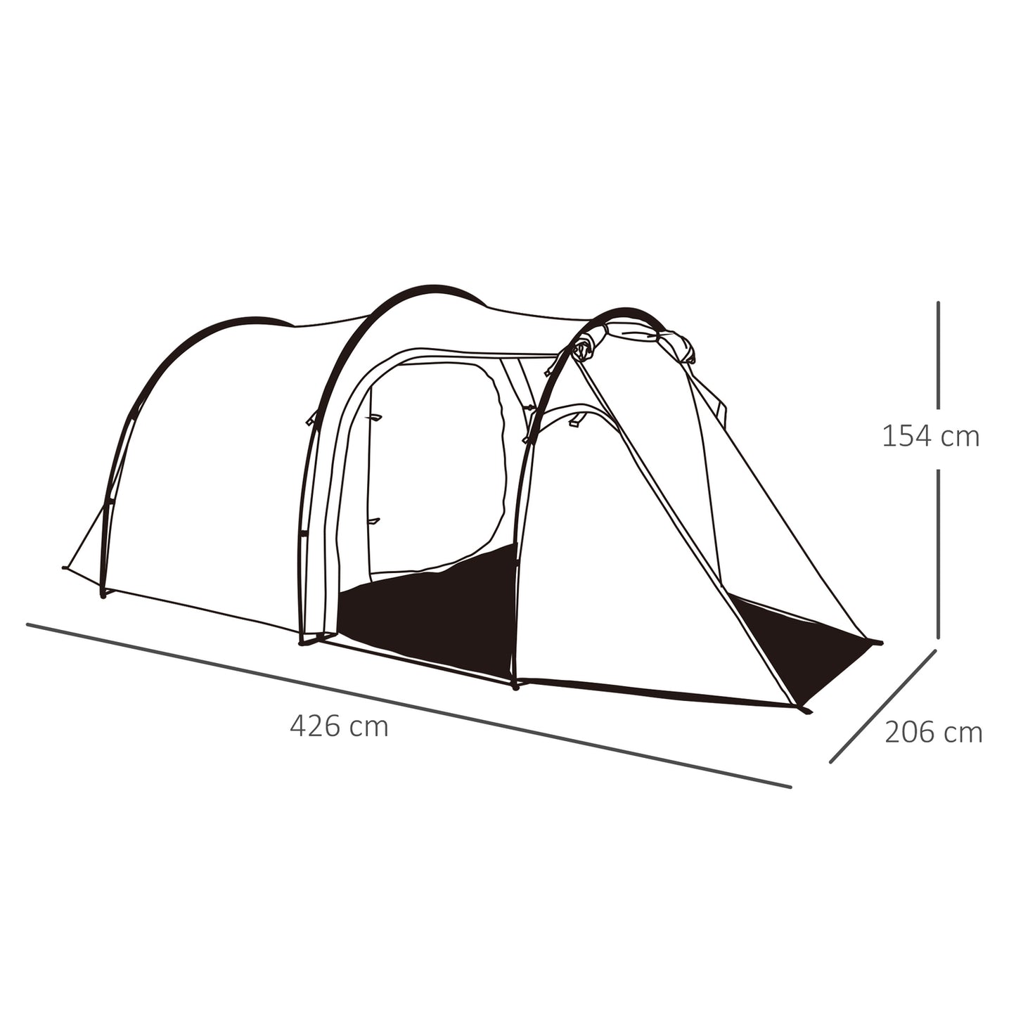 Tunnel camping tent, 2-3 people, waterproof, dark green