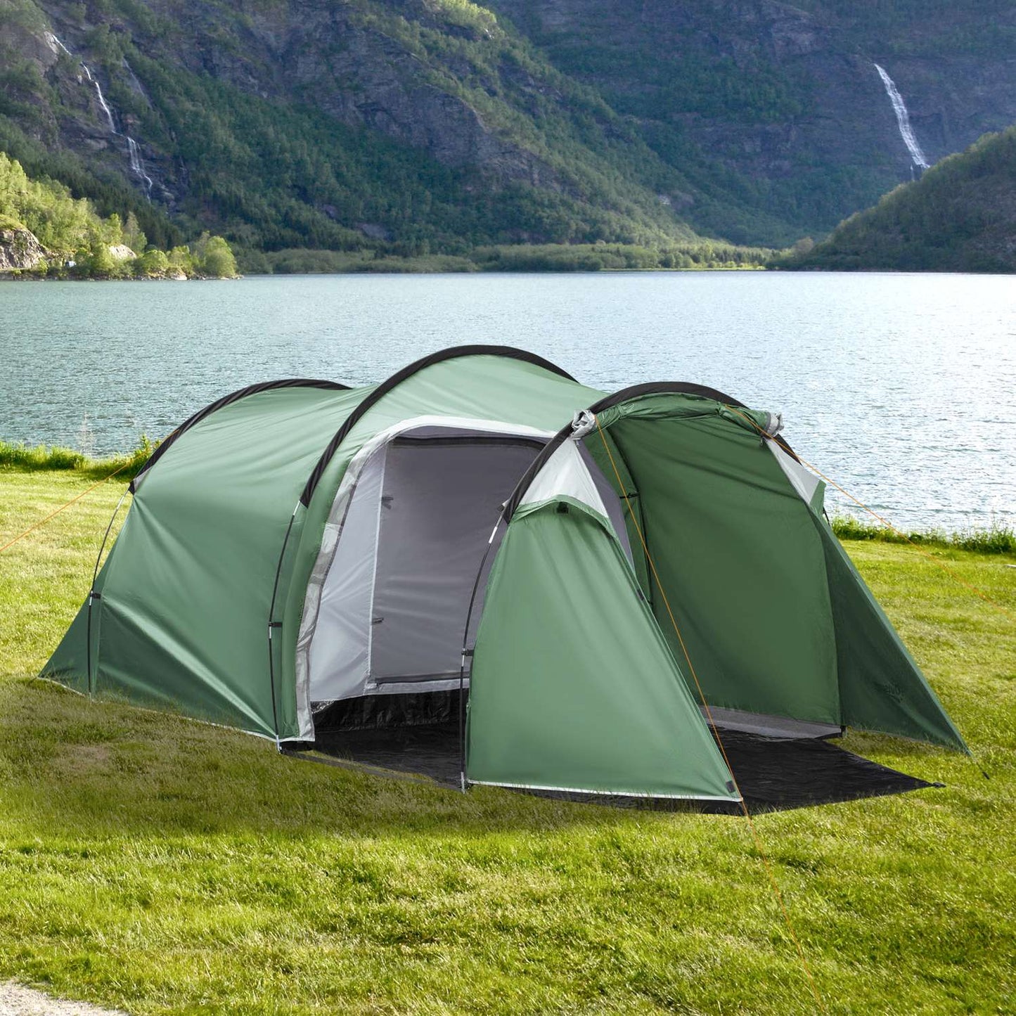 Tunnel camping tent, 2-3 people, waterproof, dark green