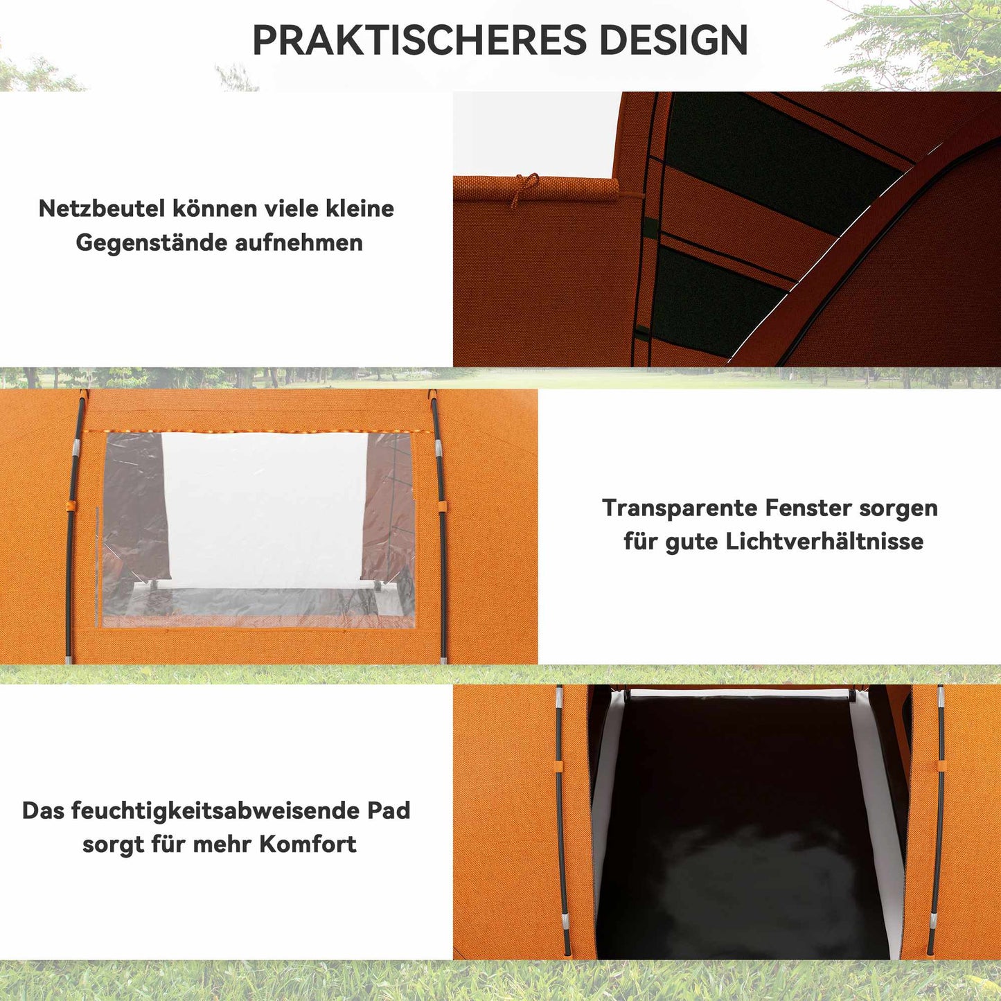 Tunnel Tent for 4-6 People, Waterproof 2000mm, Orange