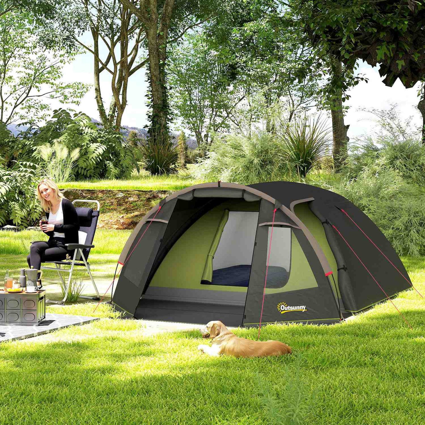 4-Person Tunnel Tent, Waterproof, UV 50+, Dual Doors