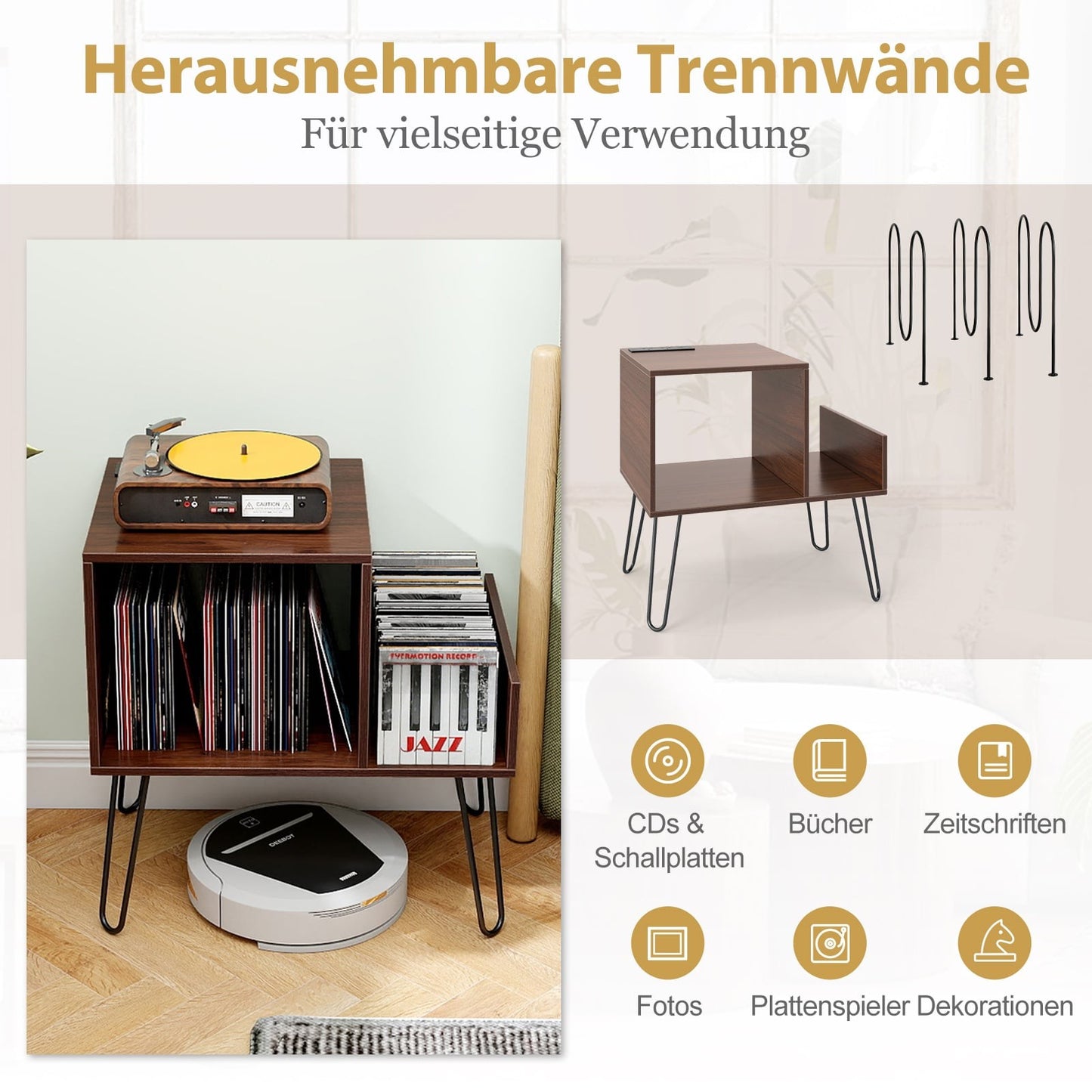 Turntable Stand with Charging Station, Brown, High Capacity