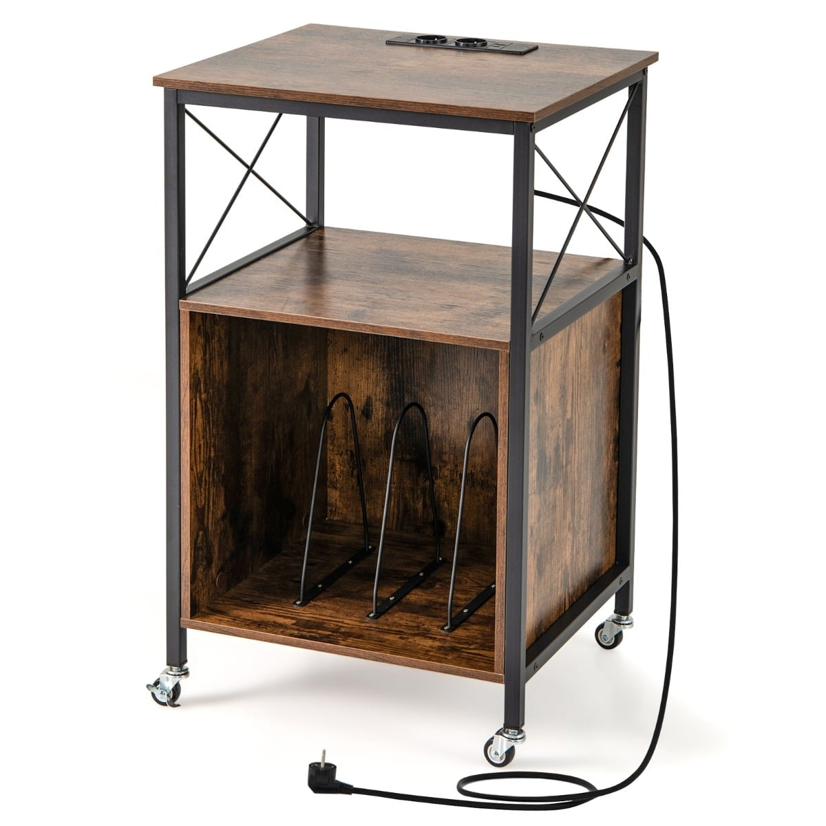 Turntable Stand with Charging Station, Storage Shelves
