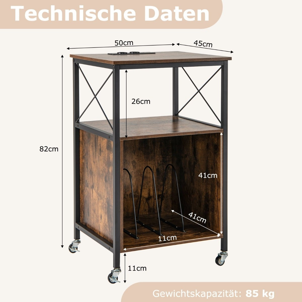 Turntable Stand with Charging Station, Storage Shelves