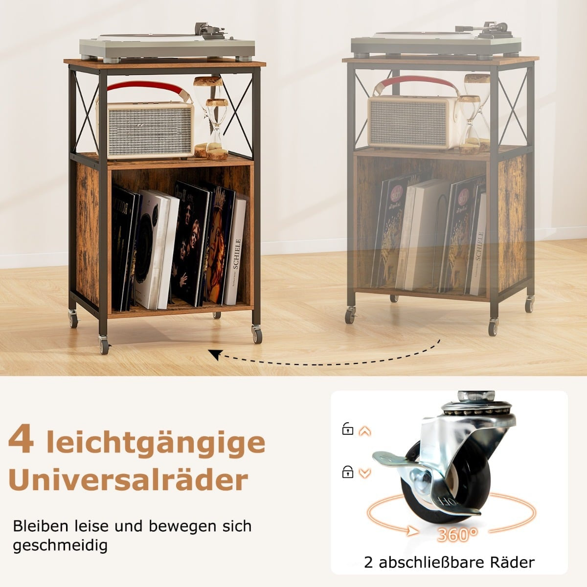 Turntable Stand with Charging Station, Storage Shelves