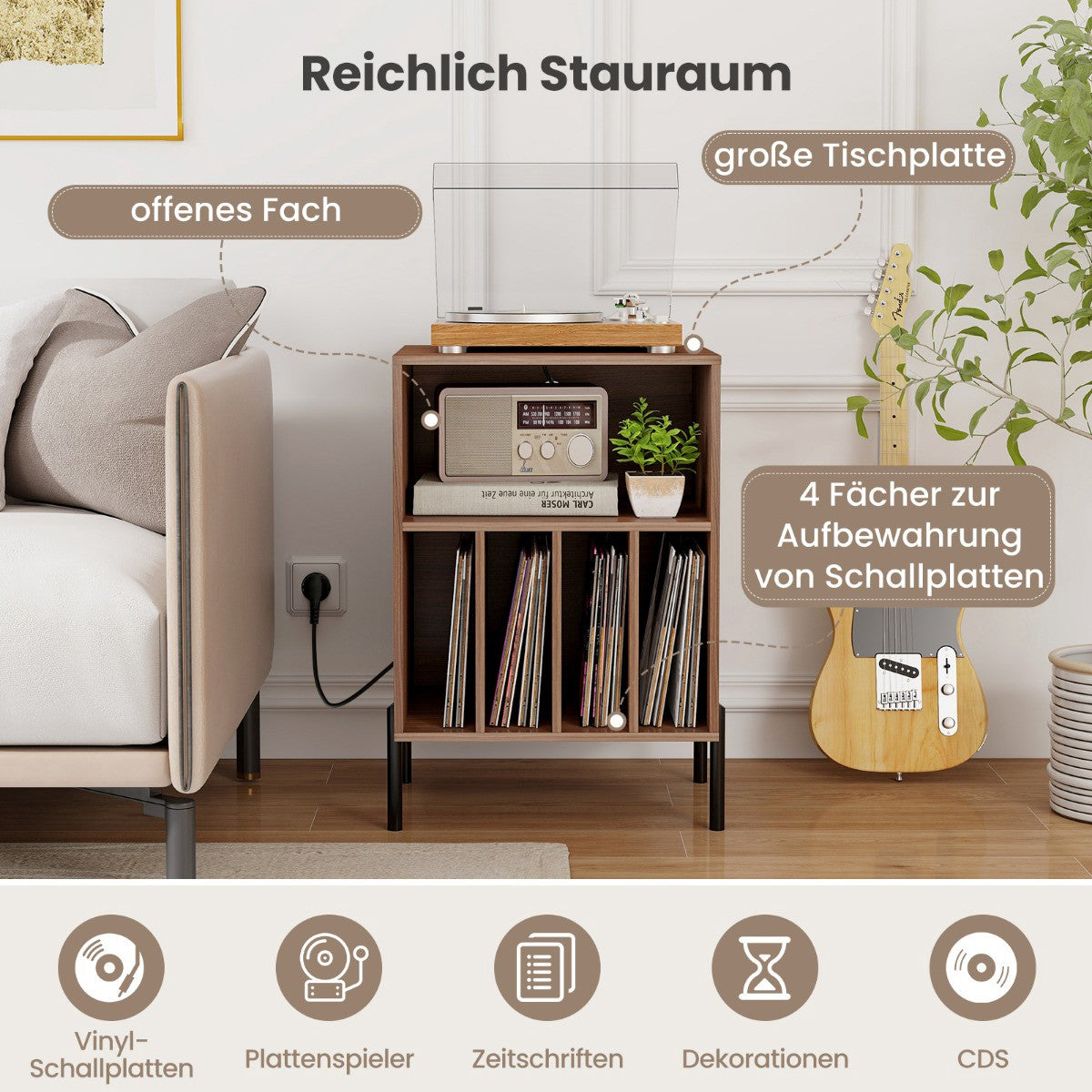 Turntable Stand with Charging Station & Storage Shelves