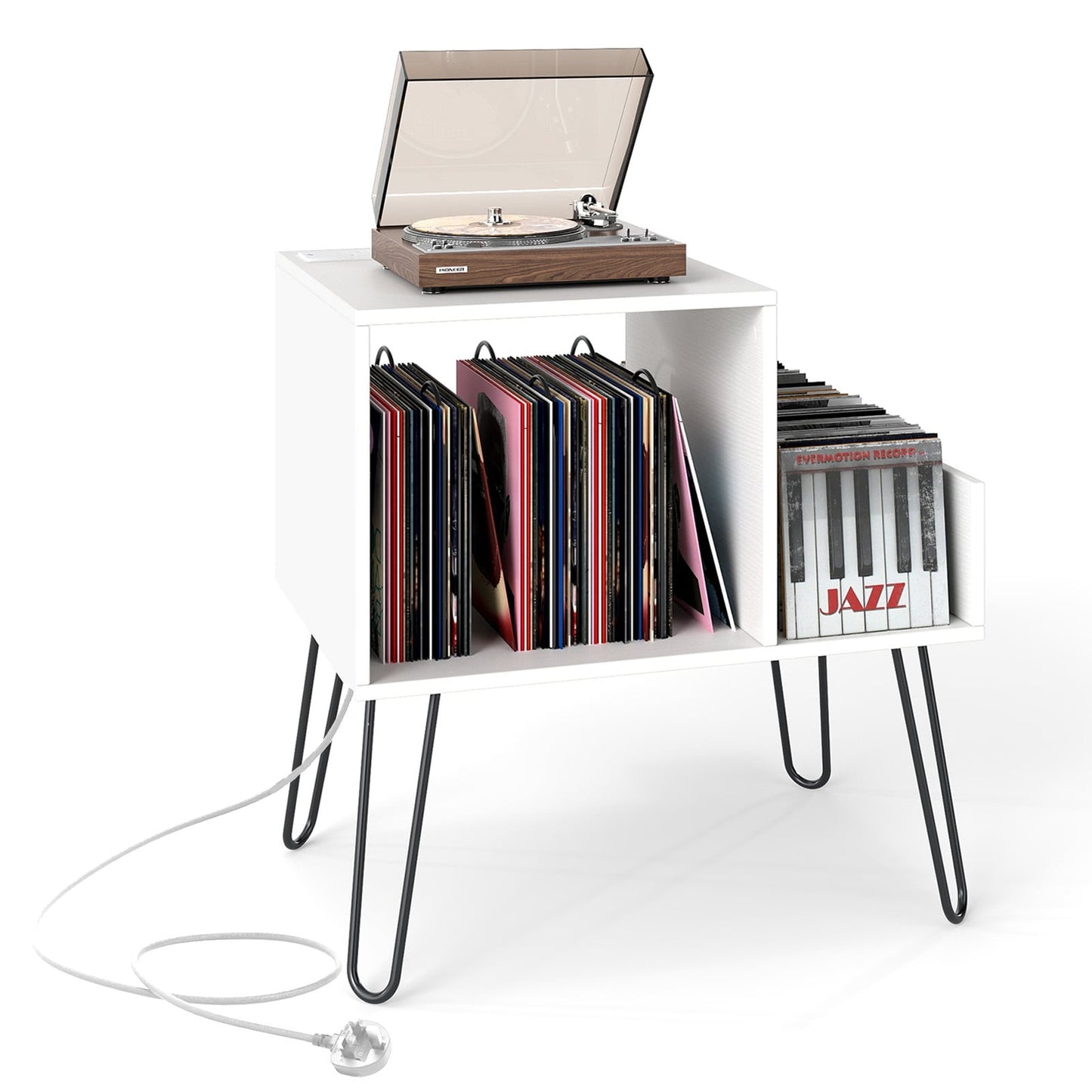 Turntable Stand with Charging Station, White, Adjustable Storage