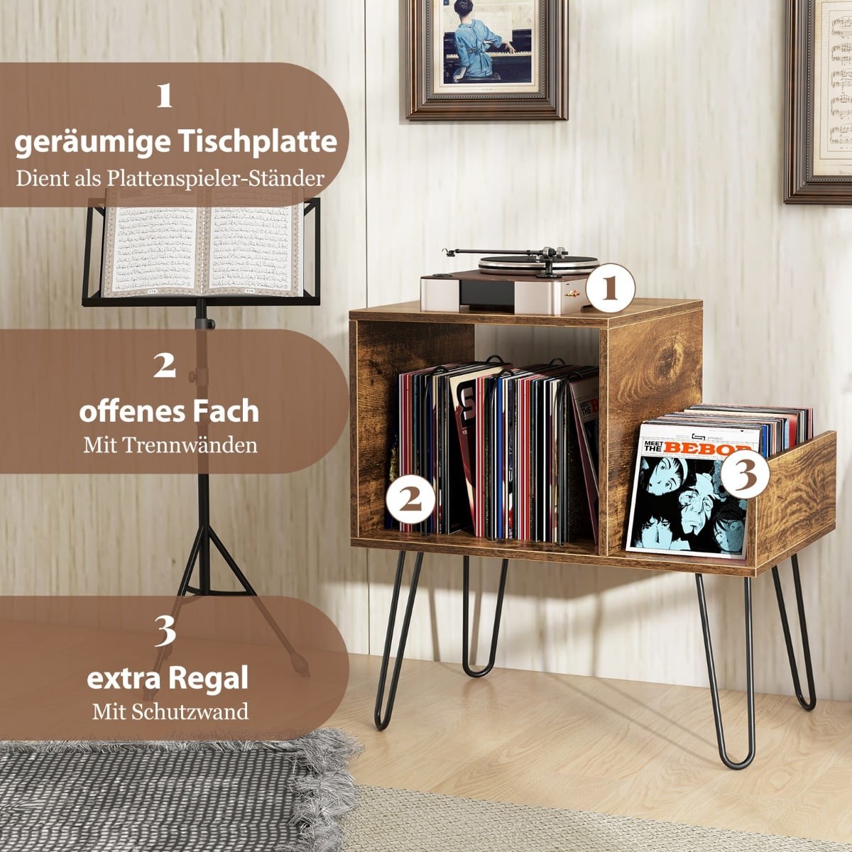 Turntable Stand with Charging Station and Dividers