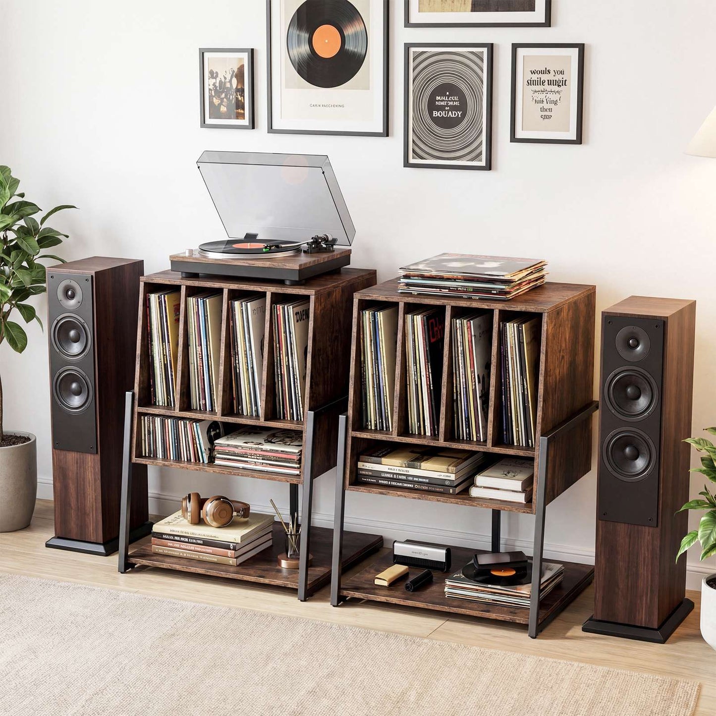 Turntable Stand with Large Shelf & Charging Station