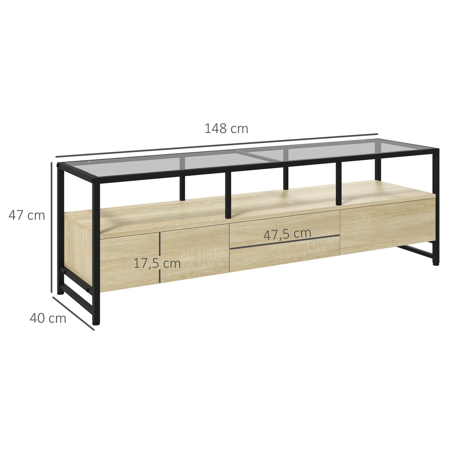 Oak TV cabinet for units up to 65" with storage
