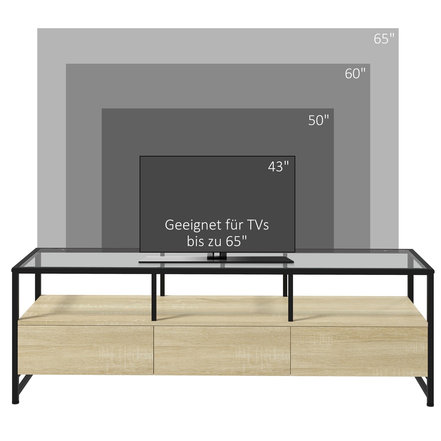Oak TV cabinet for units up to 65" with storage