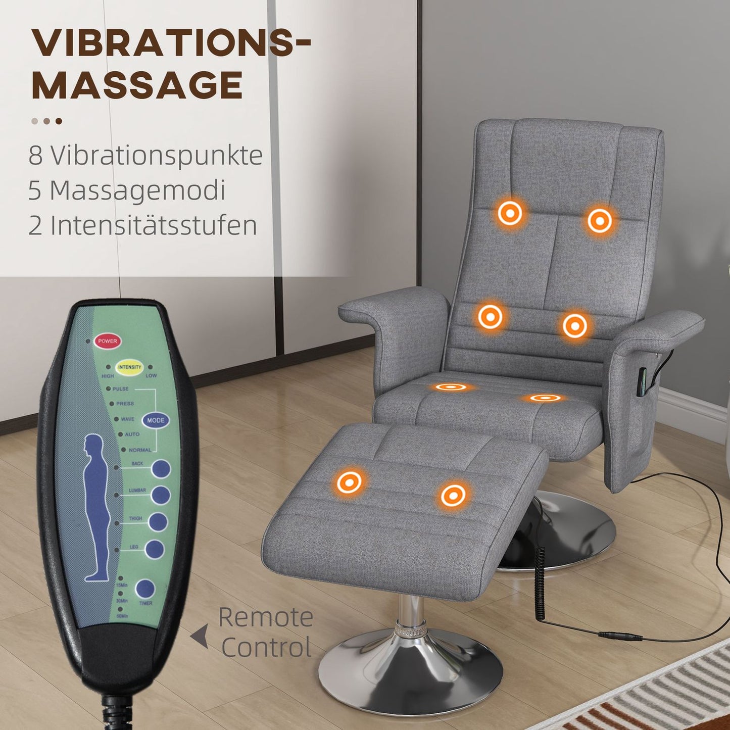 Electric recliner & footstool with vibration massage