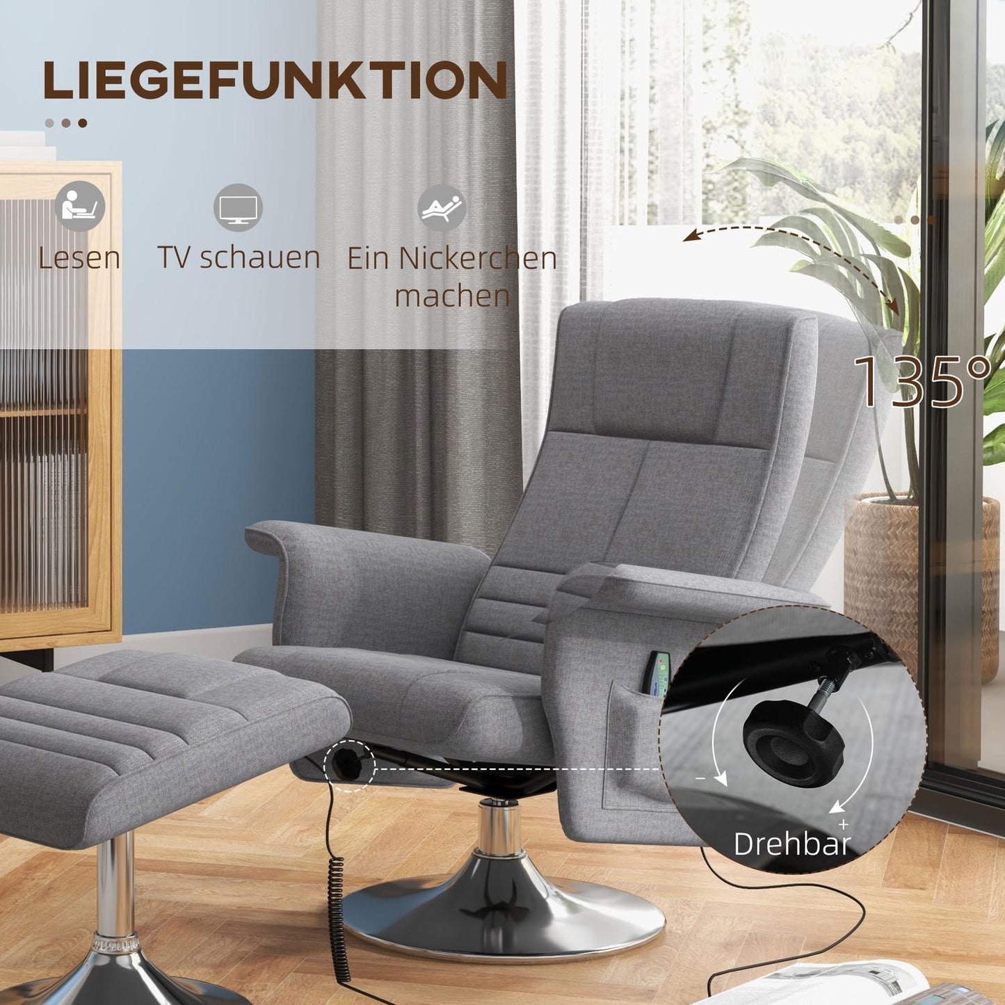 Electric recliner & footstool with vibration massage