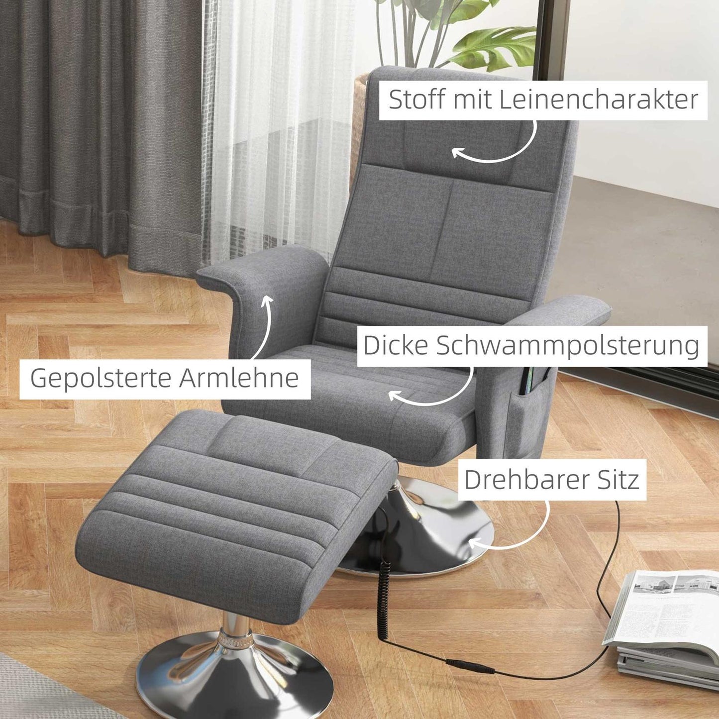 Electric recliner & footstool with vibration massage