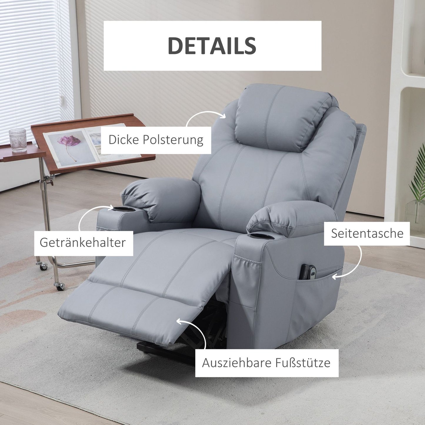 Electric recliner with massage, cup holder & pocket