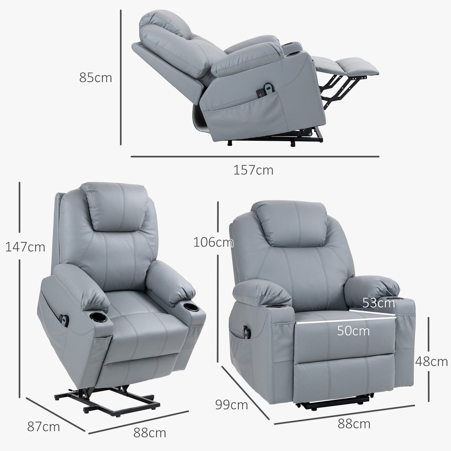 Electric recliner with massage, cup holder & pocket