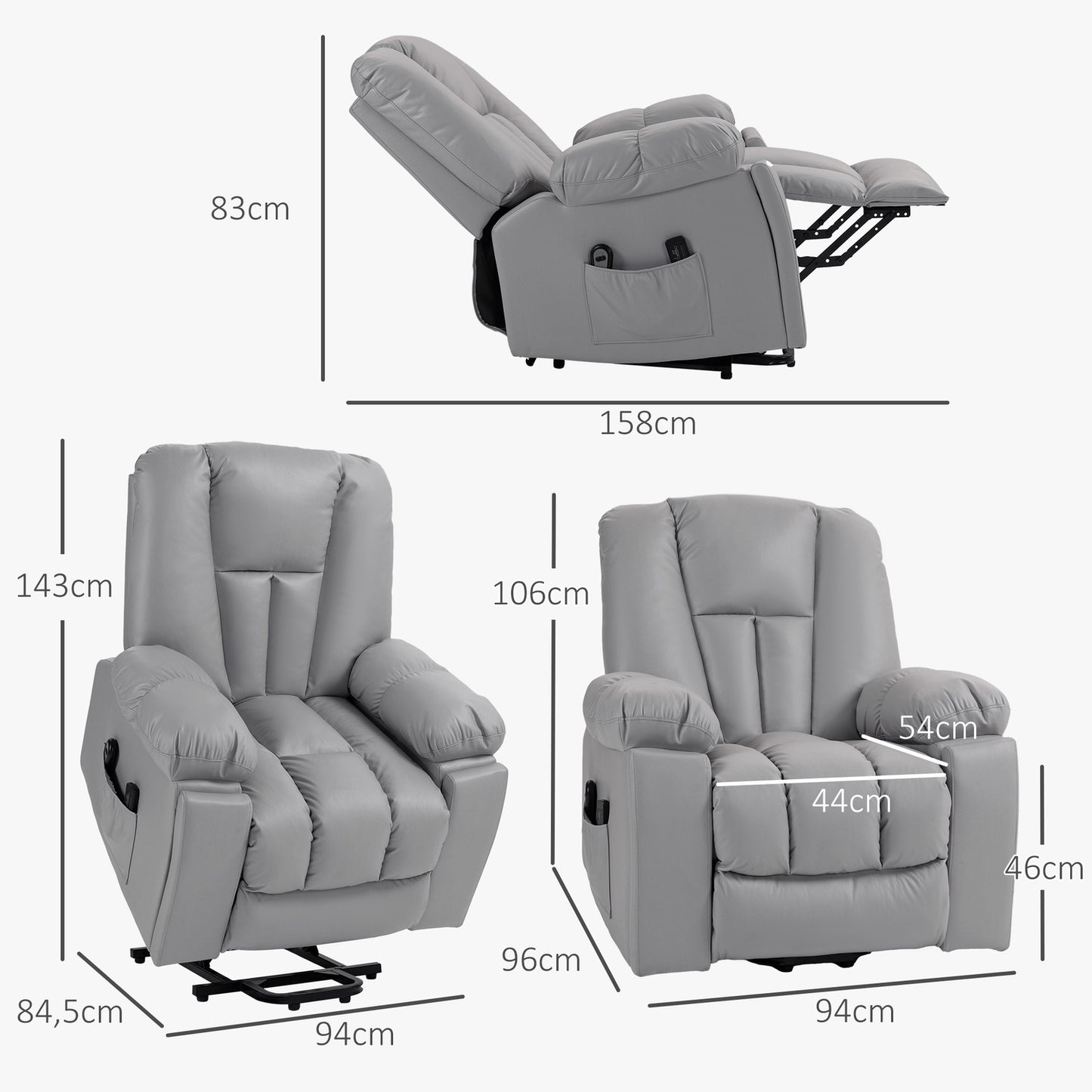 Electric recliner with massage and standing assistance