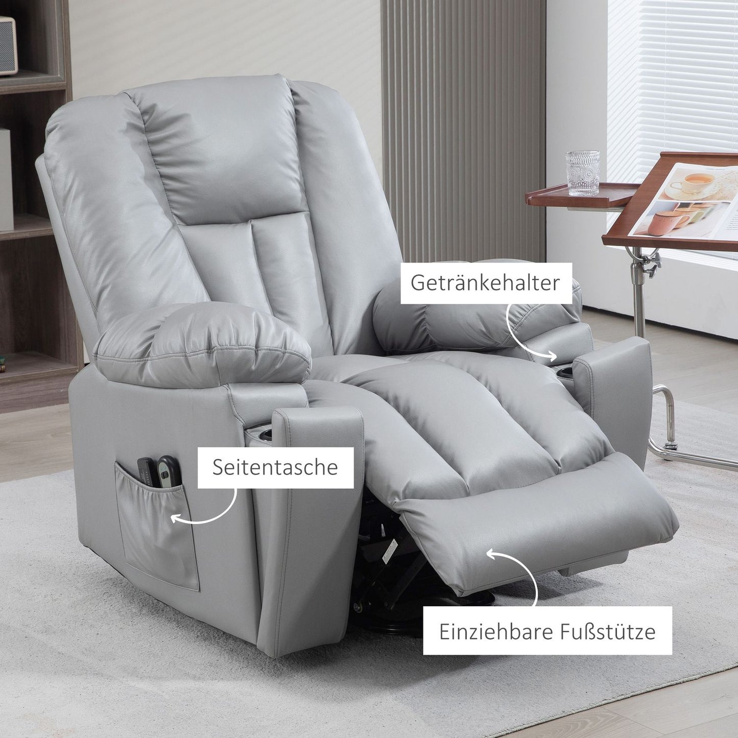 Electric recliner with massage and standing assistance