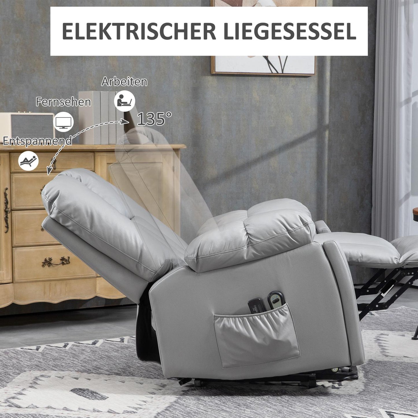 Electric recliner with massage and standing assistance