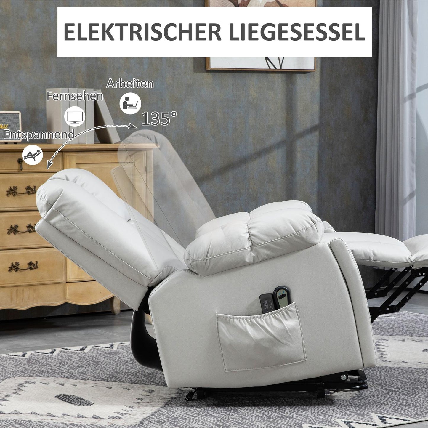 Electric recliner - massage, spring core, light grey