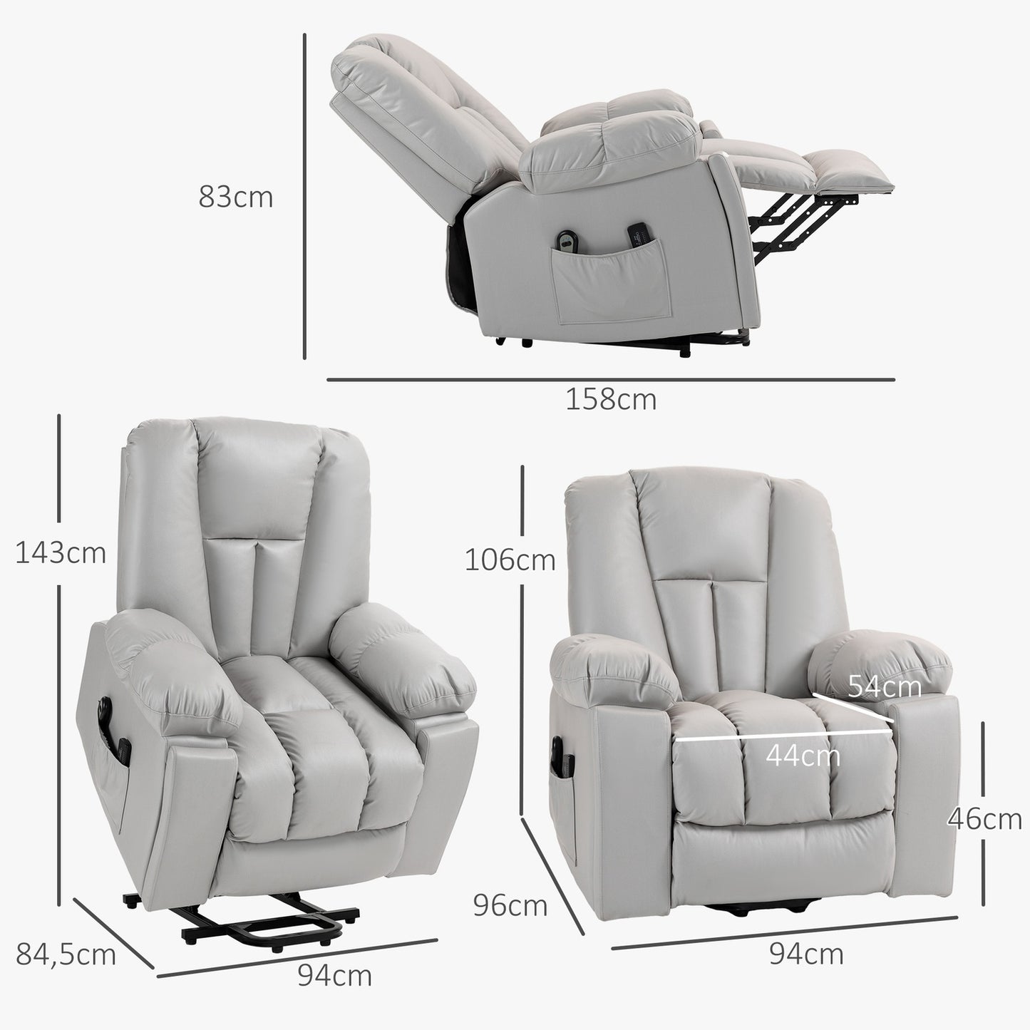Electric recliner - massage, spring core, light grey