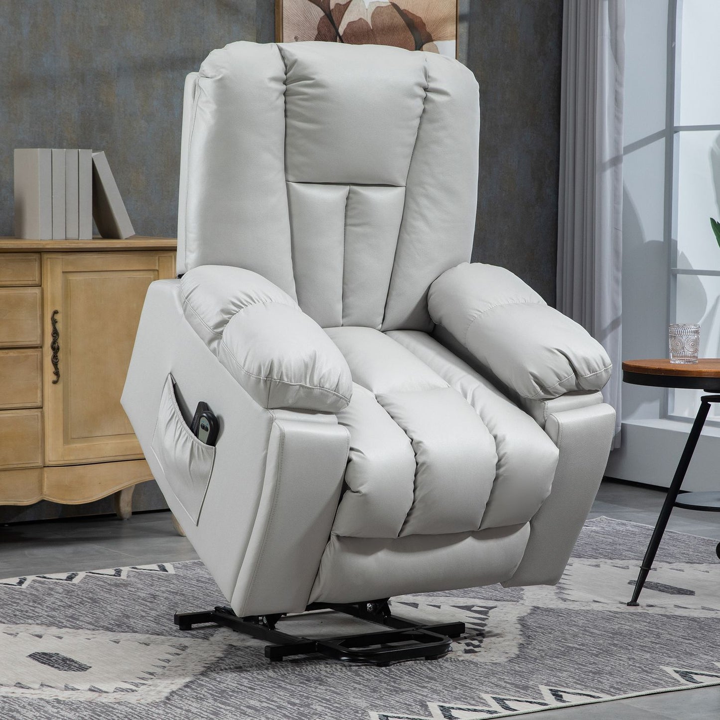Electric recliner - massage, spring core, light grey